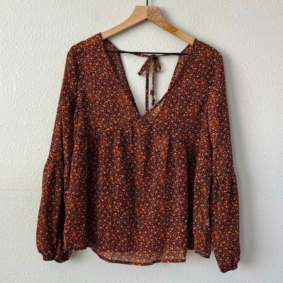 Mossimo Black Orange Micro Floral Flowy Boho Top- Size M - Picture 1 of 11